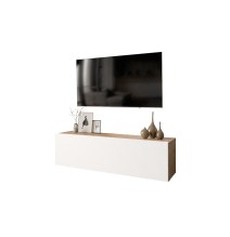 Mueble TV Moderno con Puerta en Melamina Color Blanco y Cambria 100x31.5x29.6cm - Diseño Elegante para Salón.