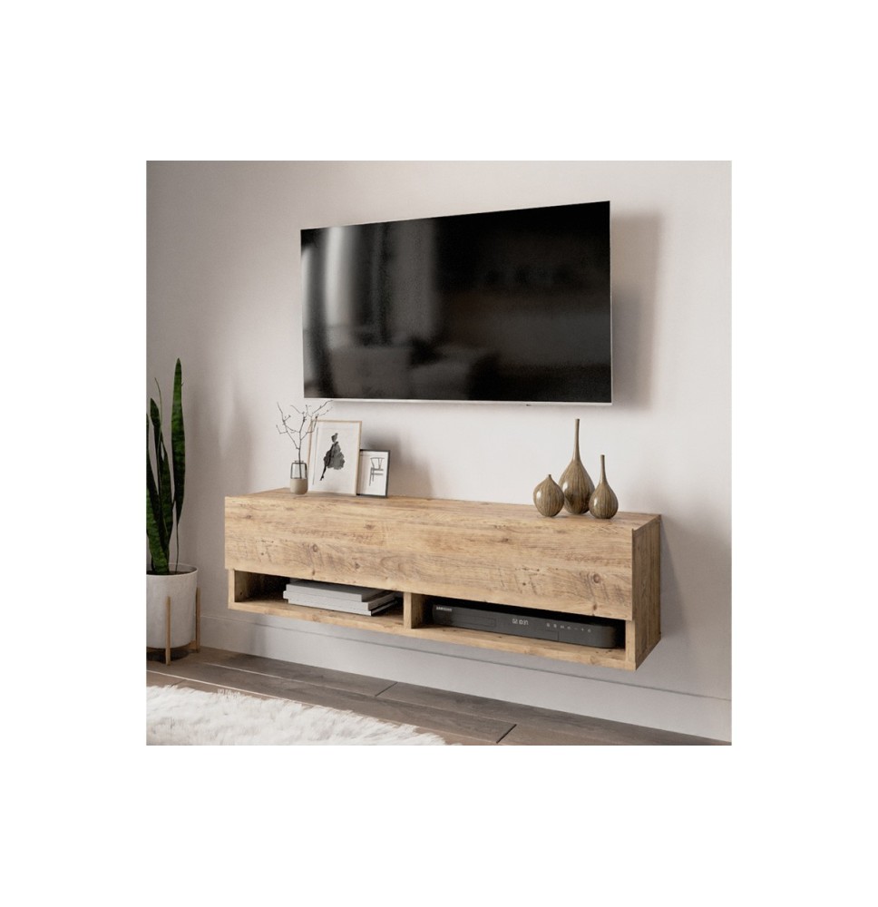 Mueble TV Moderno con 1 Puerta y Estantes en Melamina Color Madera - 100x31.5x29.6cm