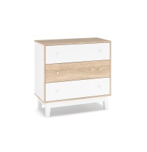 Cómoda de 3 Amplios Cajones, Color Cambria-Blanco, 90x44x88.5 cm, Organizador de Almacenamiento para Dormitorio.