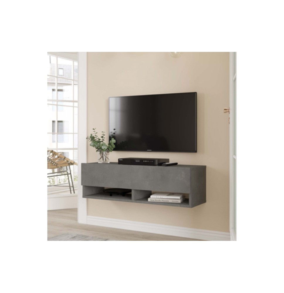 Mueble TV Moderno con 1 Puerta y Estantes en Melamina Color Gris Antracita - 100x31.5x29.6cm