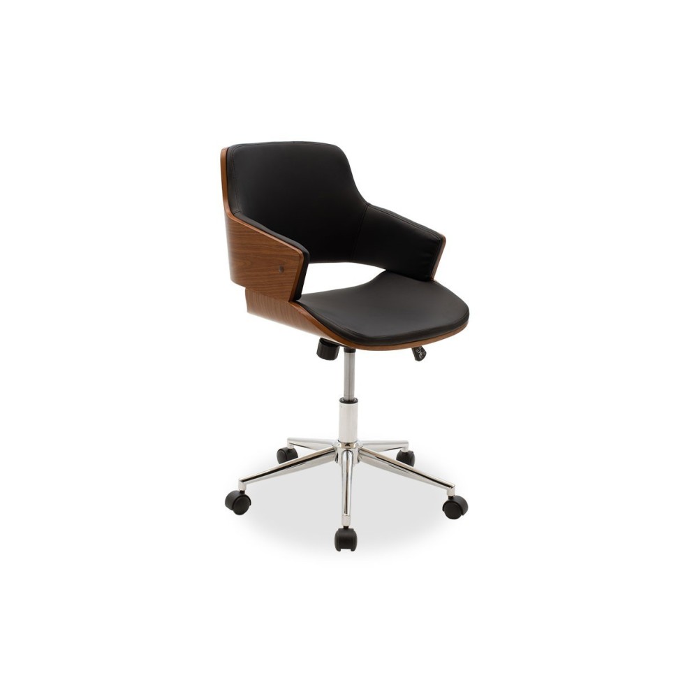 Sillón de Dirección Blanco en Piel Sintética y Madera Natural - 89/79 x 61 x 53 cm - Patas Metálicas